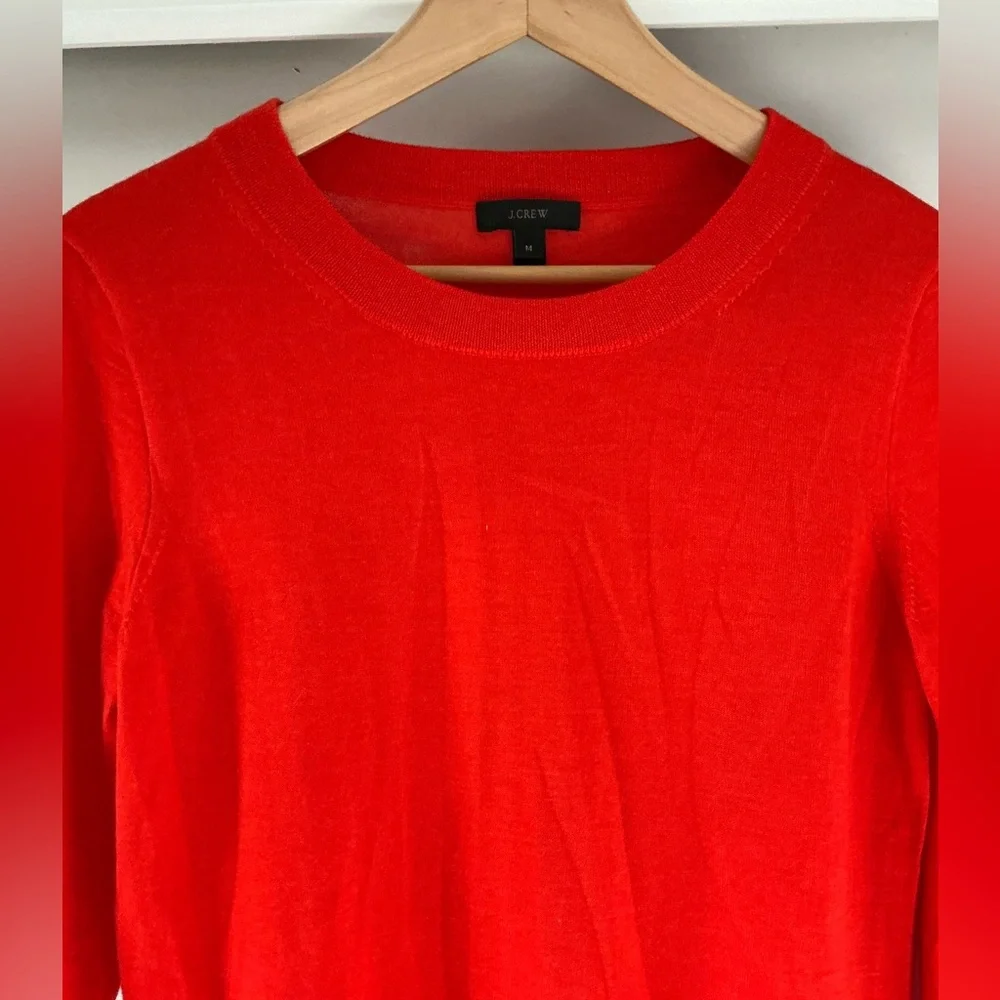 J. Crew Vibrant Red Merino Wool Crew Neck Knitted Sweater M